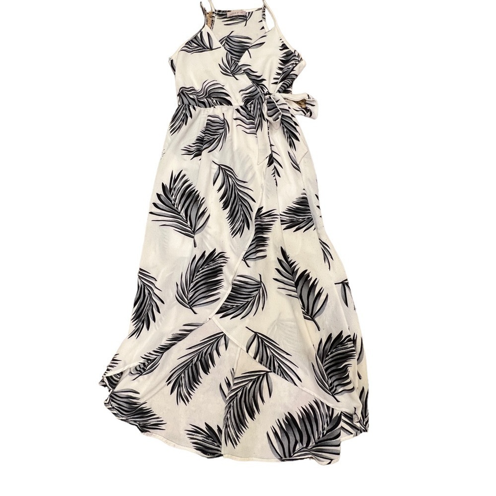 Womens Palm Leaf Wrap Midi Dress Medium Tropical Beach Vacation Resort Tie Waist - Picture 3 of 17